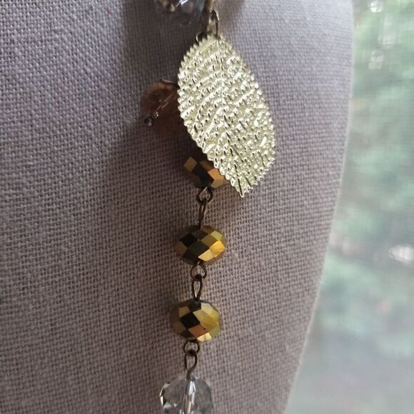 NWT M. Haskell Modern Gold Metallic Leaves Beaded Long Necklace Costume Jewelry - Picture 2 of 6
